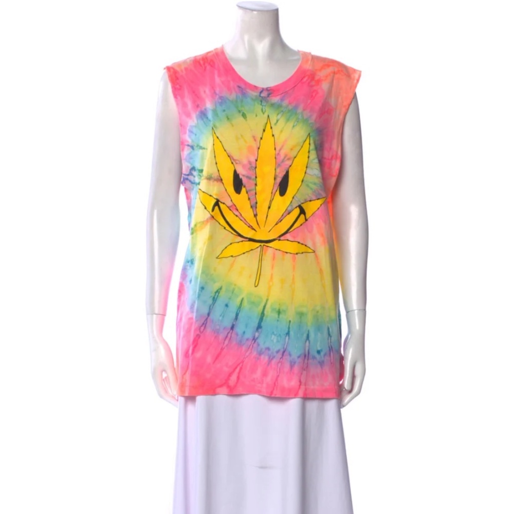 Dead stock HTF UNIF Tie-Dye Muscle Tank Happy Weed Graphic unisex Sz small RARE!